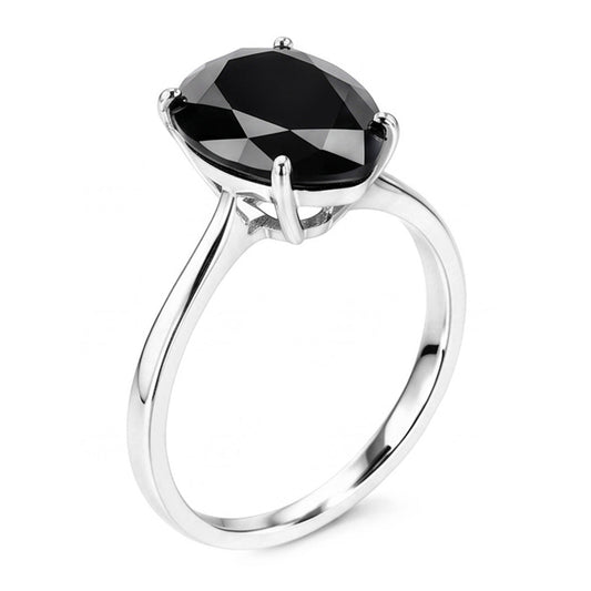 Verlobungsring mit schwarzem Diamanten, 3,5 Karat, natürlicher Solitär in Tropfenform, Kathedralenfassung, 14 Karat Weißgold