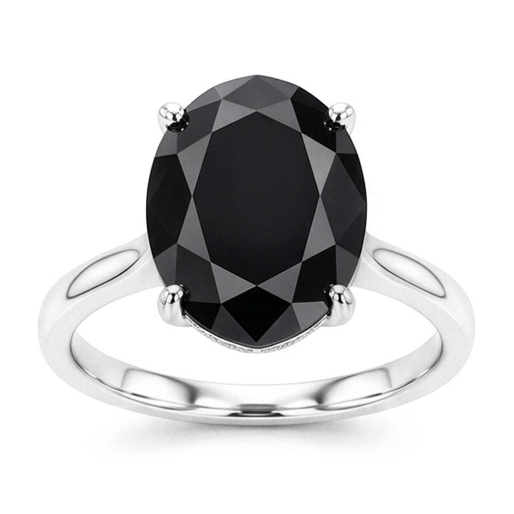 Verlobungsring mit schwarzem Diamanten, 3,5 Karat, natürlicher Solitär in Tropfenform, Kathedralenfassung, 14 Karat Weißgold