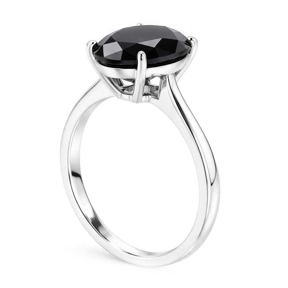 Verlobungsring mit schwarzem Diamanten, 3,5 Karat, natürlicher Solitär in Tropfenform, Kathedralenfassung, 14 Karat Weißgold