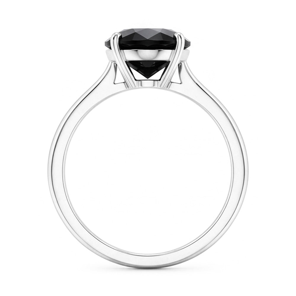 Verlobungsring mit schwarzem Diamanten, 3,5 Karat, natürlicher Solitär in Tropfenform, Kathedralenfassung, 14 Karat Weißgold