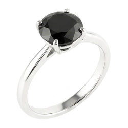 Verlobungsring mit echtem schwarzem Diamant, 3,5 Karat, runder Solitär, schlicht, 14 Karat Weißgold
