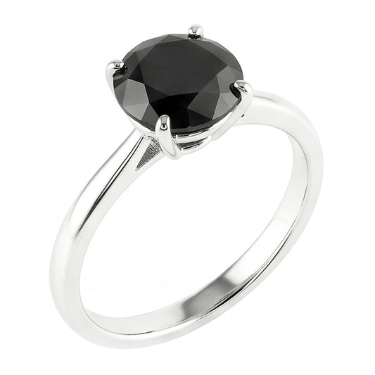 Verlobungsring mit echtem schwarzem Diamant, 3,5 Karat, runder Solitär, schlicht, 14 Karat Weißgold