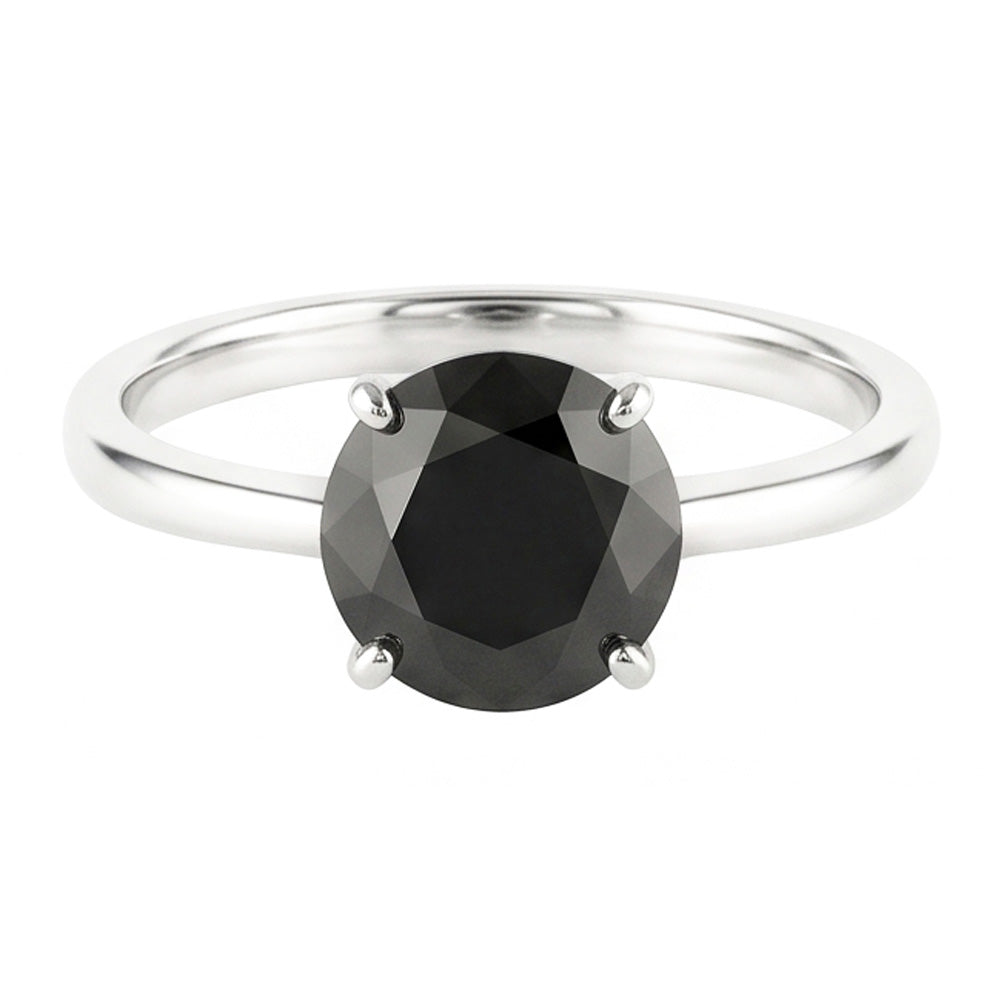 Verlobungsring mit echtem schwarzem Diamant, 3,5 Karat, runder Solitär, schlicht, 14 Karat Weißgold