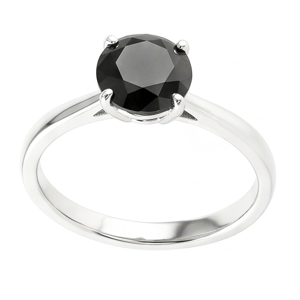 Verlobungsring mit echtem schwarzem Diamant, 3,5 Karat, runder Solitär, schlicht, 14 Karat Weißgold