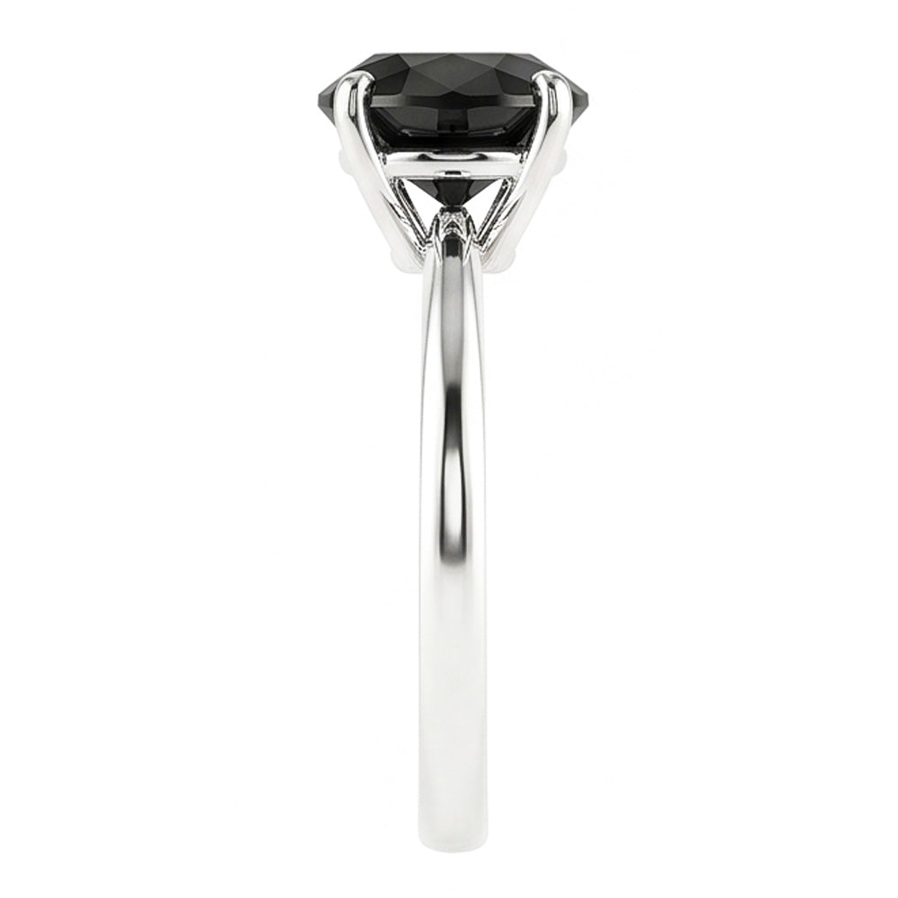 Verlobungsring mit echtem schwarzem Diamant, 3,5 Karat, runder Solitär, schlicht, 14 Karat Weißgold