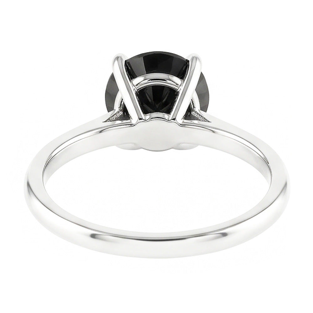 Verlobungsring mit echtem schwarzem Diamant, 3,5 Karat, runder Solitär, schlicht, 14 Karat Weißgold