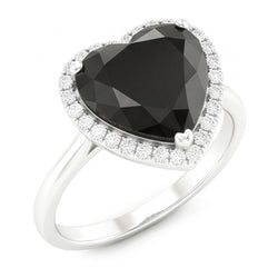 Verlobungsring mit schwarzem Diamant 3 Karat Echtes Herz Halo Schlicht 14 Karat Weißgold