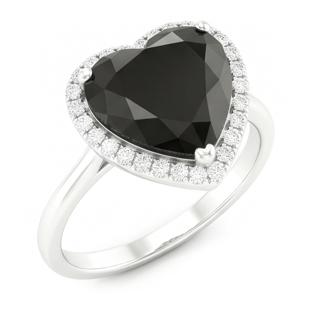 Verlobungsring mit schwarzem Diamant 3 Karat Echtes Herz Halo Schlicht 14 Karat Weißgold