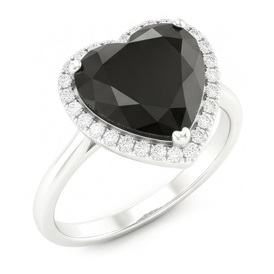 Verlobungsring mit schwarzem Diamant 3 Karat Echtes Herz Halo Schlicht 14 Karat Weißgold