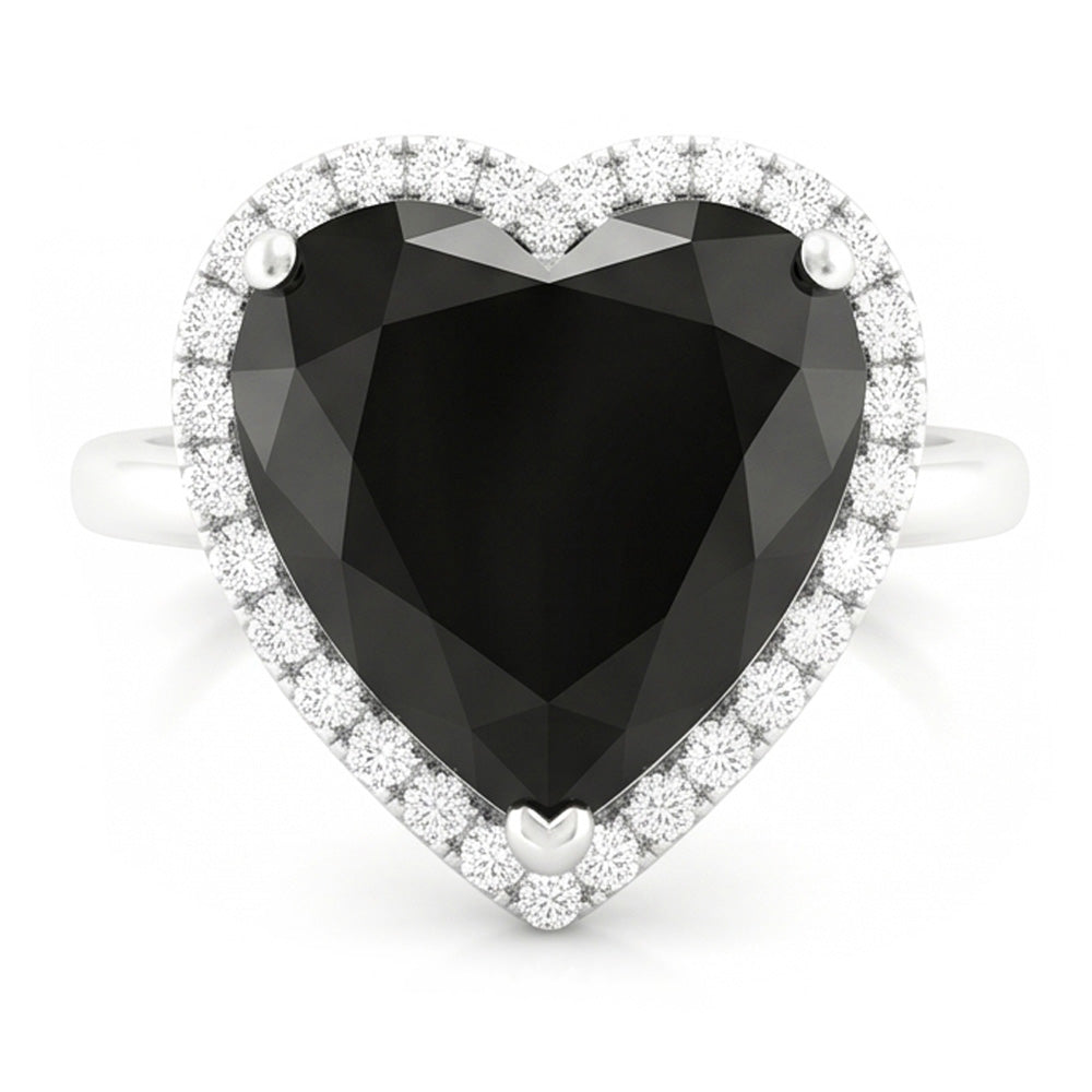 Verlobungsring mit schwarzem Diamant 3 Karat Echtes Herz Halo Schlicht 14 Karat Weißgold