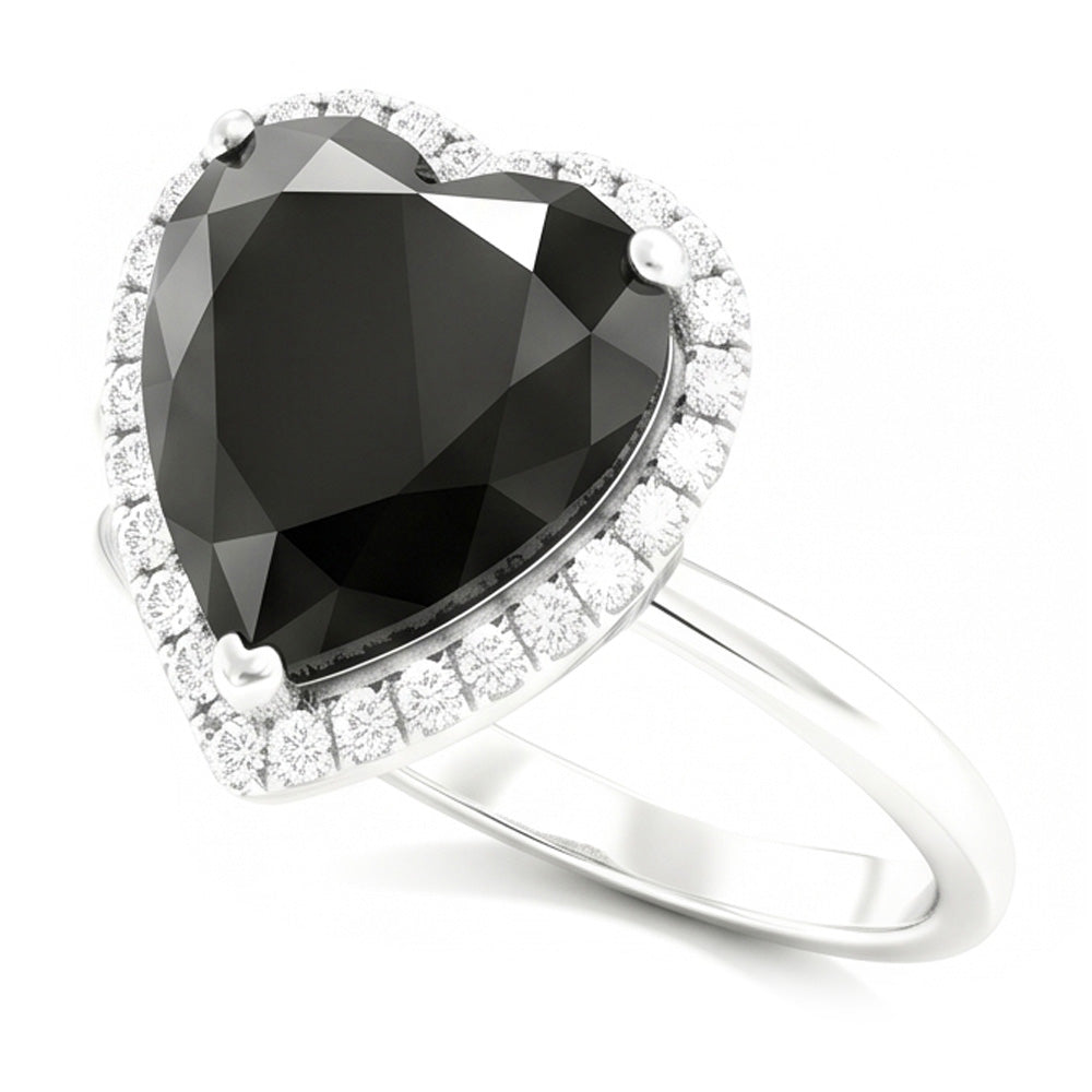 Verlobungsring mit schwarzem Diamant 3 Karat Echtes Herz Halo Schlicht 14 Karat Weißgold