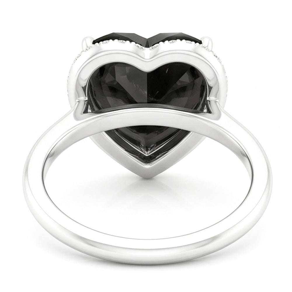 Verlobungsring mit schwarzem Diamant 3 Karat Echtes Herz Halo Schlicht 14 Karat Weißgold