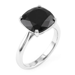 Verlobungsring mit echtem schwarzem Diamant, 5 Karat, Solitär im Kissenschliff, Messerkante, 14 Karat Weißgold