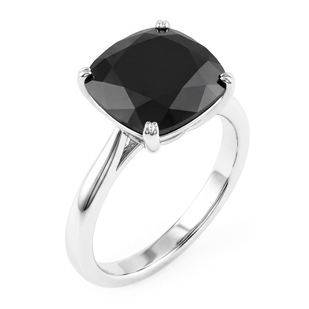 Verlobungsring mit echtem schwarzem Diamant, 5 Karat, Solitär im Kissenschliff, Messerkante, 14 Karat Weißgold