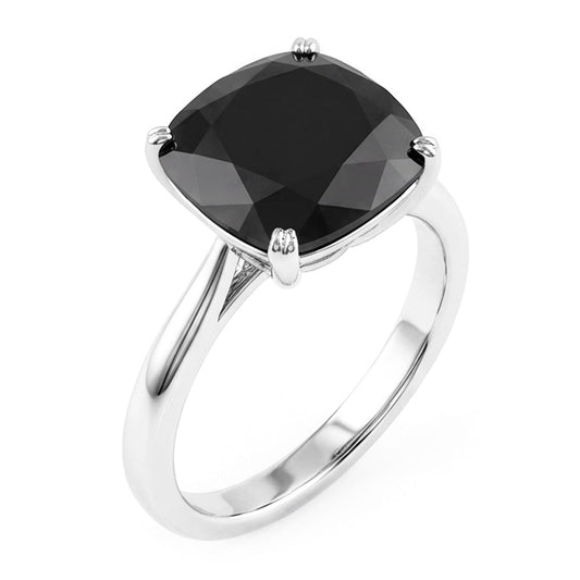 Verlobungsring mit echtem schwarzem Diamant, 5 Karat, Solitär im Kissenschliff, Messerkante, 14 Karat Weißgold