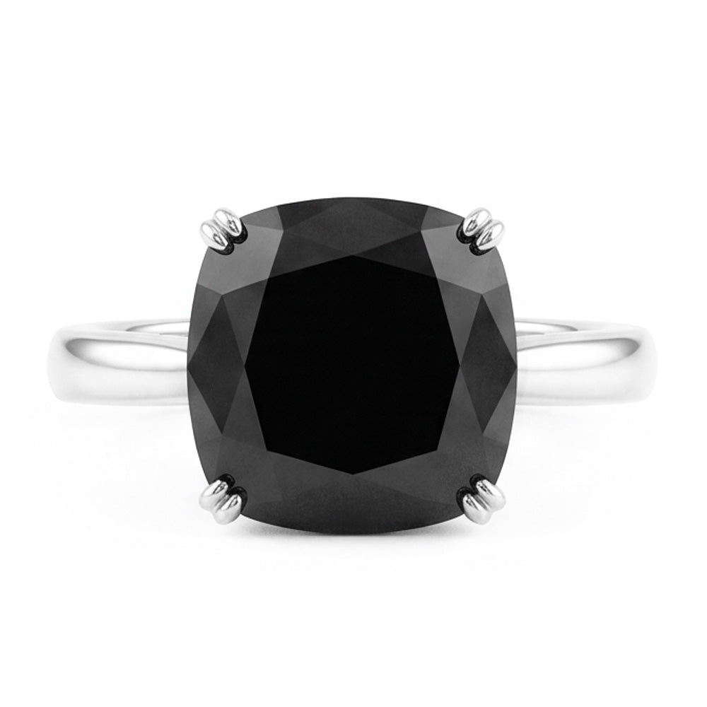 Verlobungsring mit echtem schwarzem Diamant, 5 Karat, Solitär im Kissenschliff, Messerkante, 14 Karat Weißgold