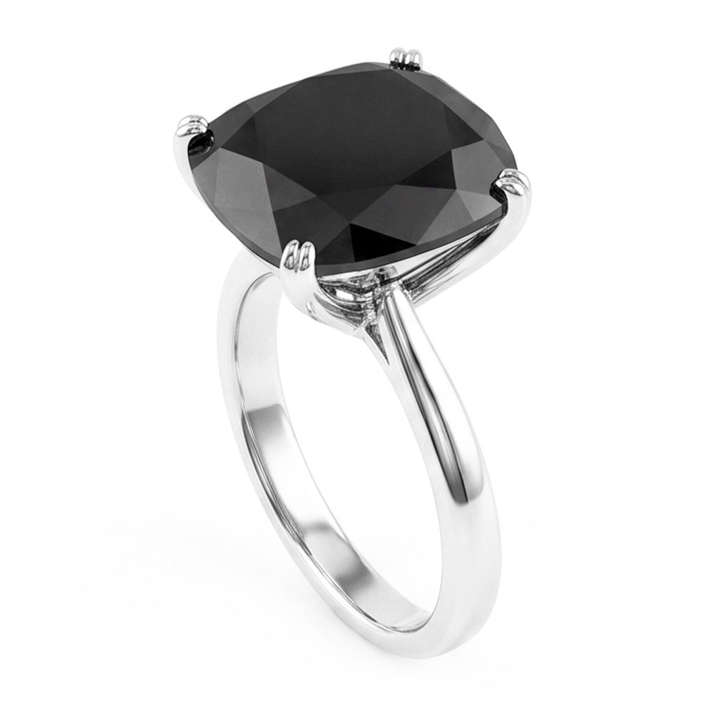 Verlobungsring mit echtem schwarzem Diamant, 5 Karat, Solitär im Kissenschliff, Messerkante, 14 Karat Weißgold