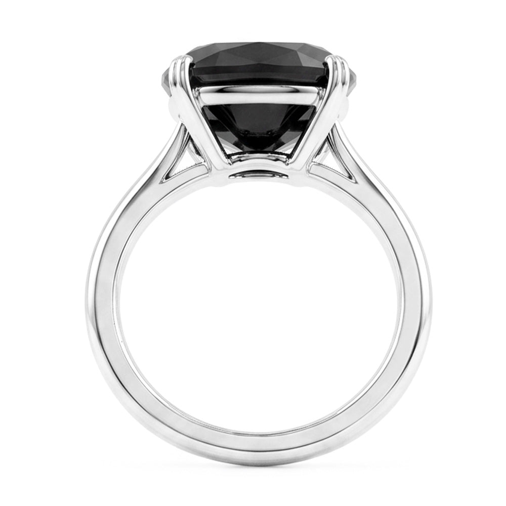 Verlobungsring mit echtem schwarzem Diamant, 5 Karat, Solitär im Kissenschliff, Messerkante, 14 Karat Weißgold