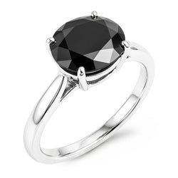 Verlobungsring mit schwarzem Diamant, 5 Karat, echter ovaler Solitär, verjüngt, 14 Karat Weißgold