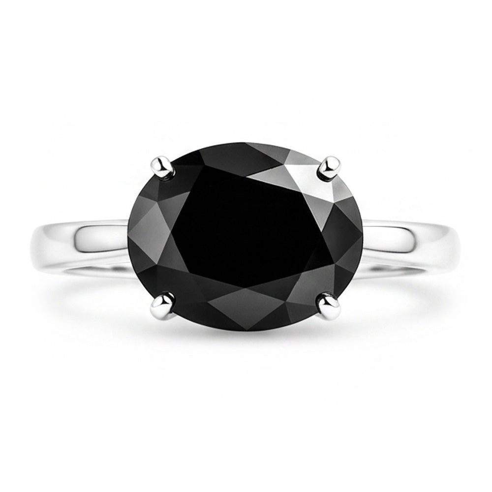 Verlobungsring mit schwarzem Diamant, 5 Karat, echter ovaler Solitär, verjüngt, 14 Karat Weißgold