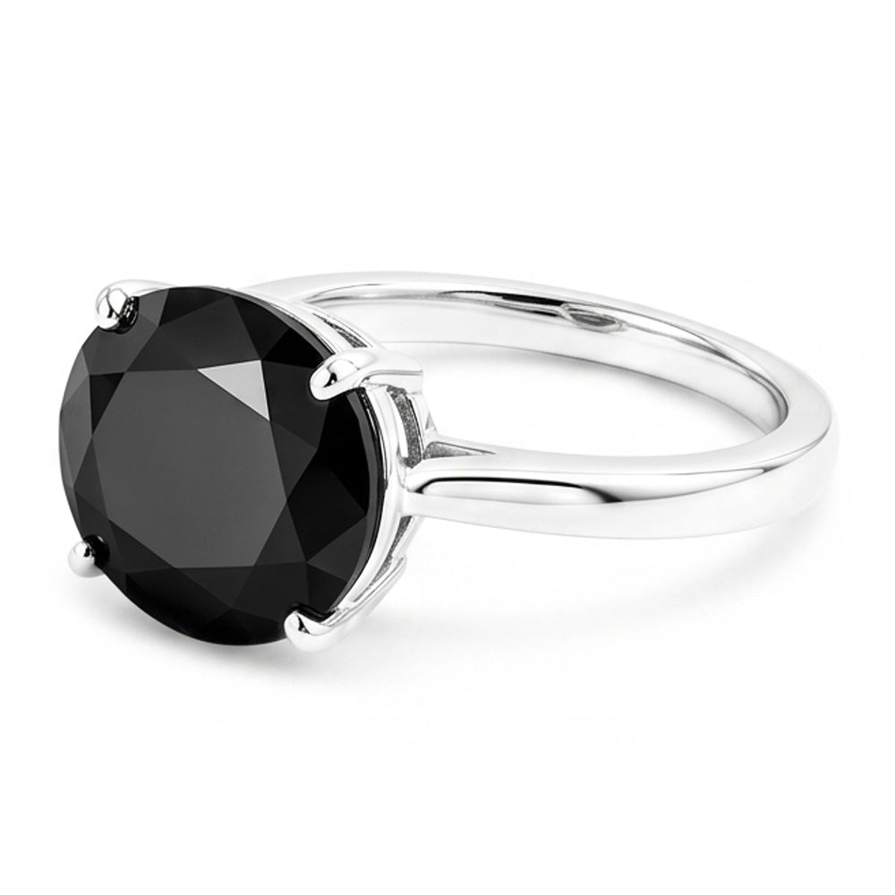 Verlobungsring mit schwarzem Diamant, 5 Karat, echter ovaler Solitär, verjüngt, 14 Karat Weißgold