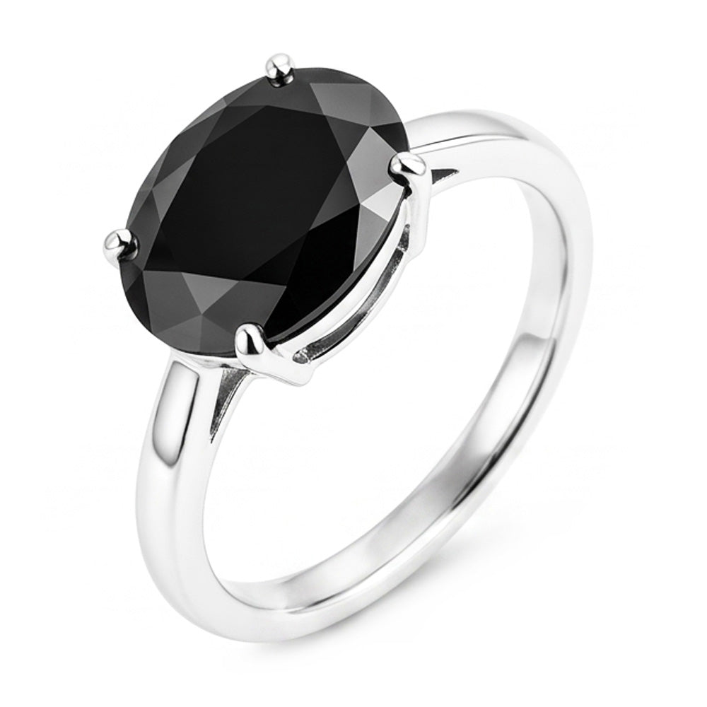 Verlobungsring mit schwarzem Diamant, 5 Karat, echter ovaler Solitär, verjüngt, 14 Karat Weißgold