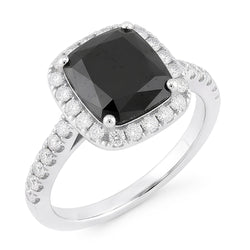 Verlobungsring mit schwarzem Diamant 5 Karat Echter Radiantschliff Halo 14 Karat Weißgold