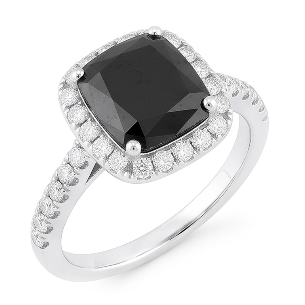 Verlobungsring mit schwarzem Diamant 5 Karat Echter Radiantschliff Halo 14 Karat Weißgold
