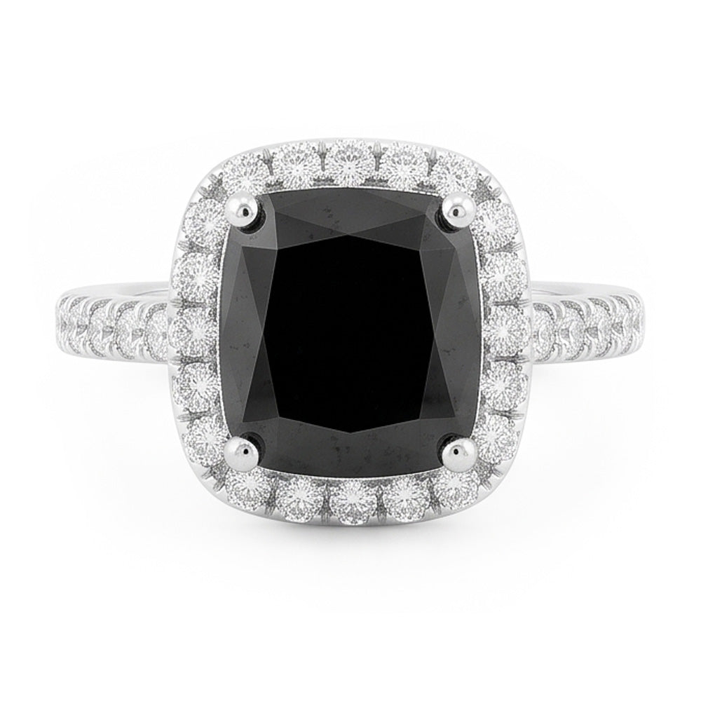 Verlobungsring mit schwarzem Diamant 5 Karat Echter Radiantschliff Halo 14 Karat Weißgold