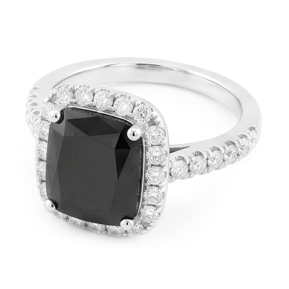 Verlobungsring mit schwarzem Diamant 5 Karat Echter Radiantschliff Halo 14 Karat Weißgold