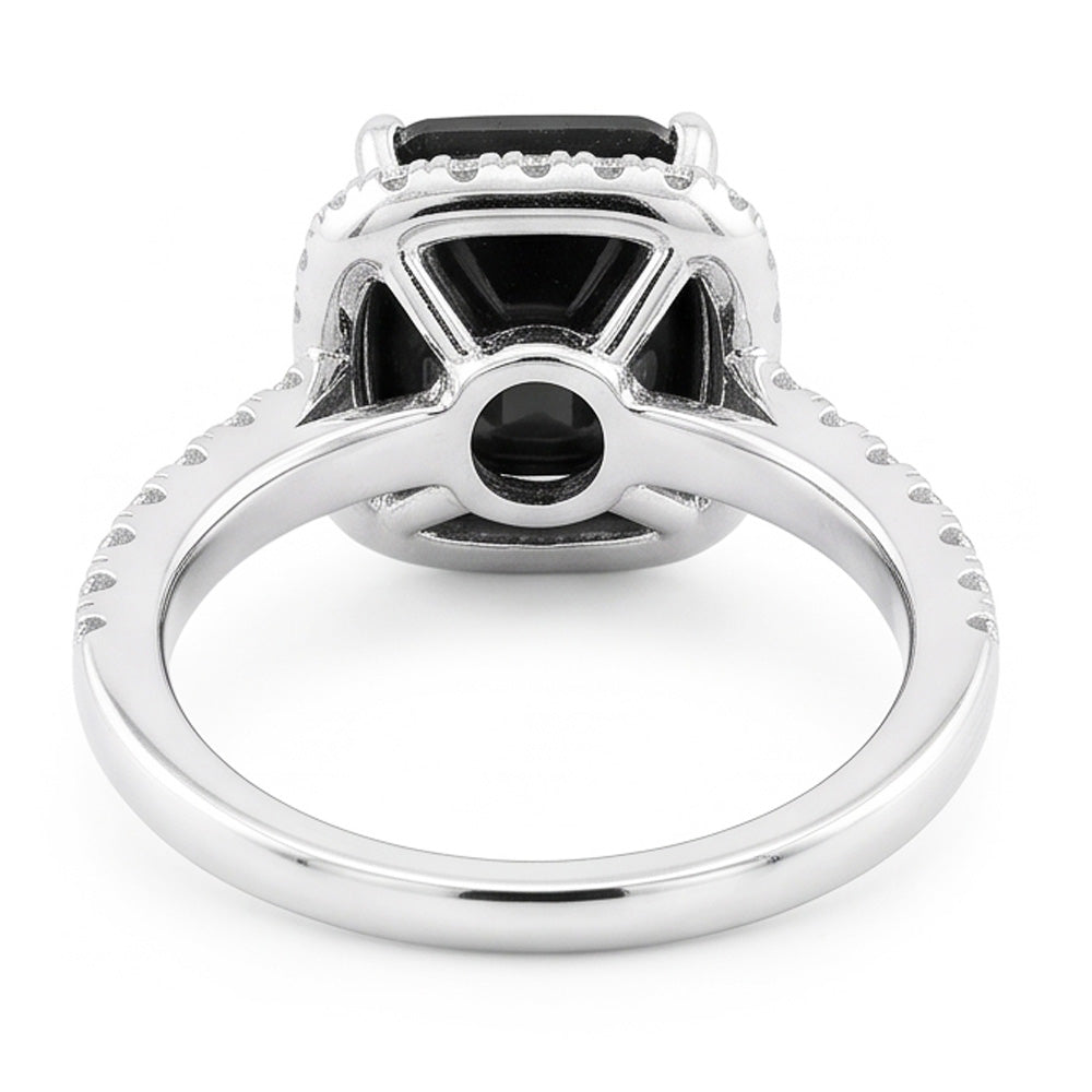 Verlobungsring mit schwarzem Diamant 5 Karat Echter Radiantschliff Halo 14 Karat Weißgold