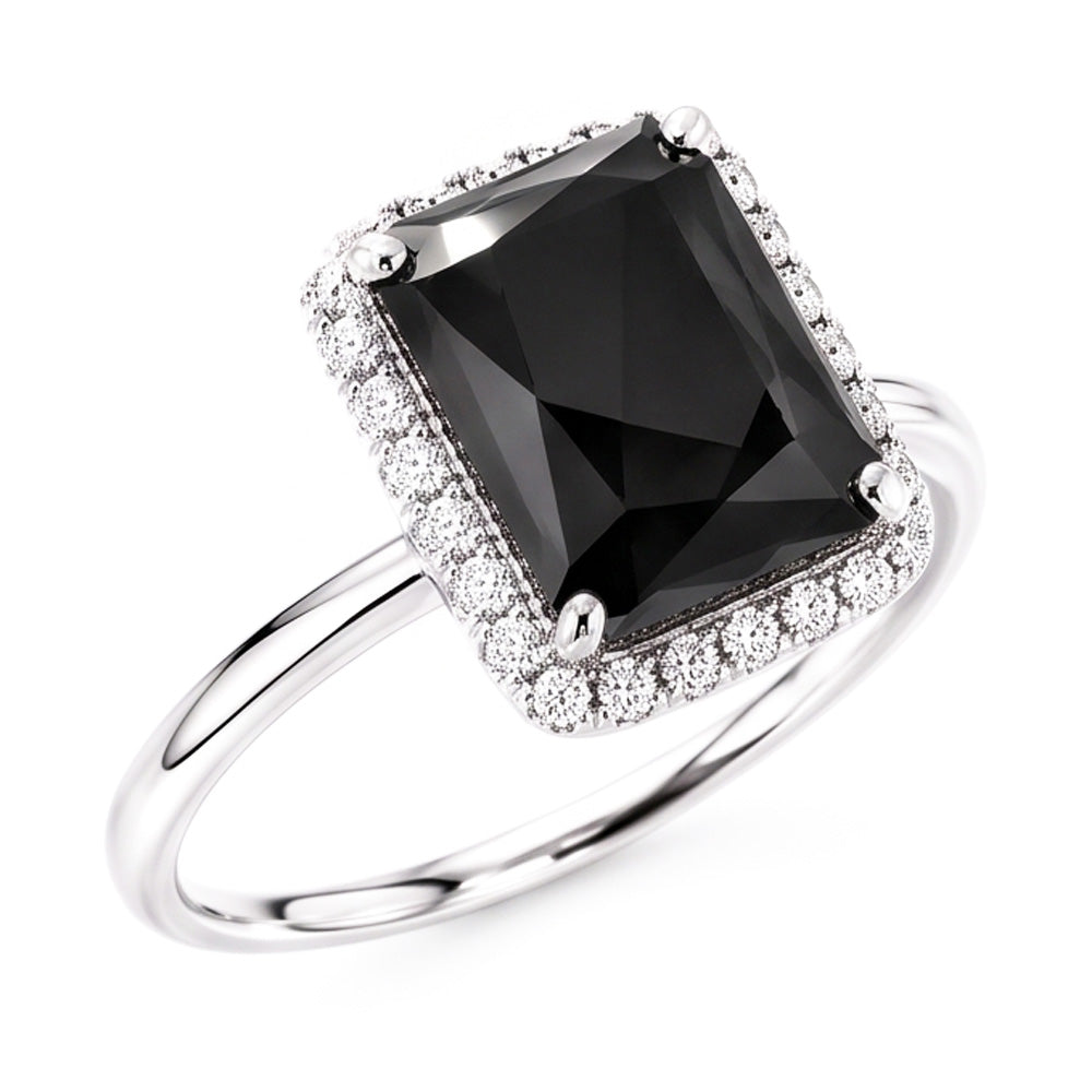 Schwarzer Diamantschmuck 3,5 Karat Echter Radiant-Halo-Ring 14 Karat Weißgold