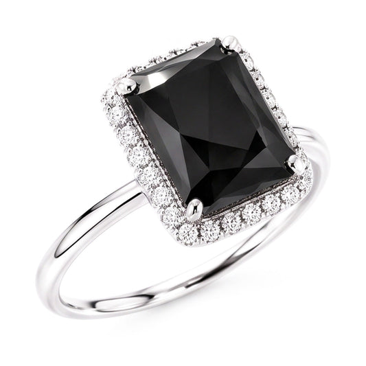 Schwarzer Diamantschmuck 3,5 Karat Echter Radiant-Halo-Ring 14 Karat Weißgold