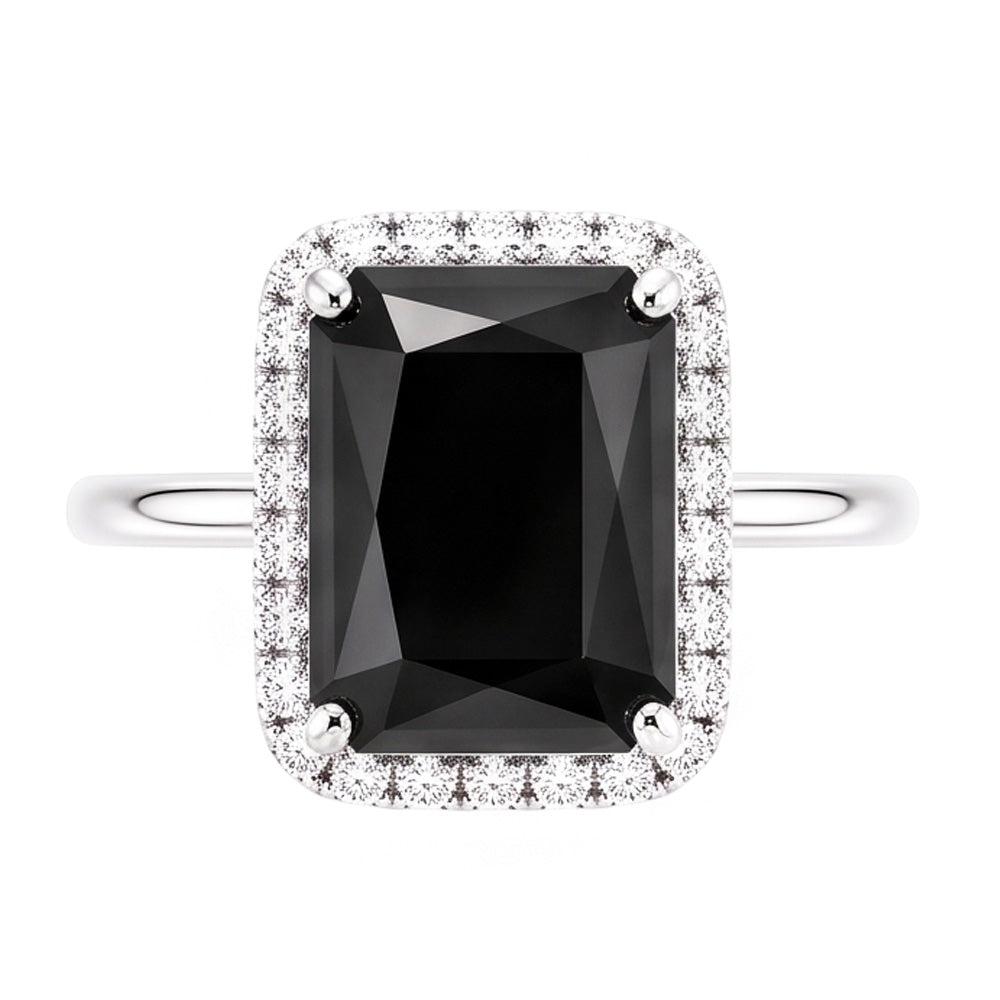 Schwarzer Diamantschmuck 3,5 Karat Echter Radiant-Halo-Ring 14 Karat Weißgold
