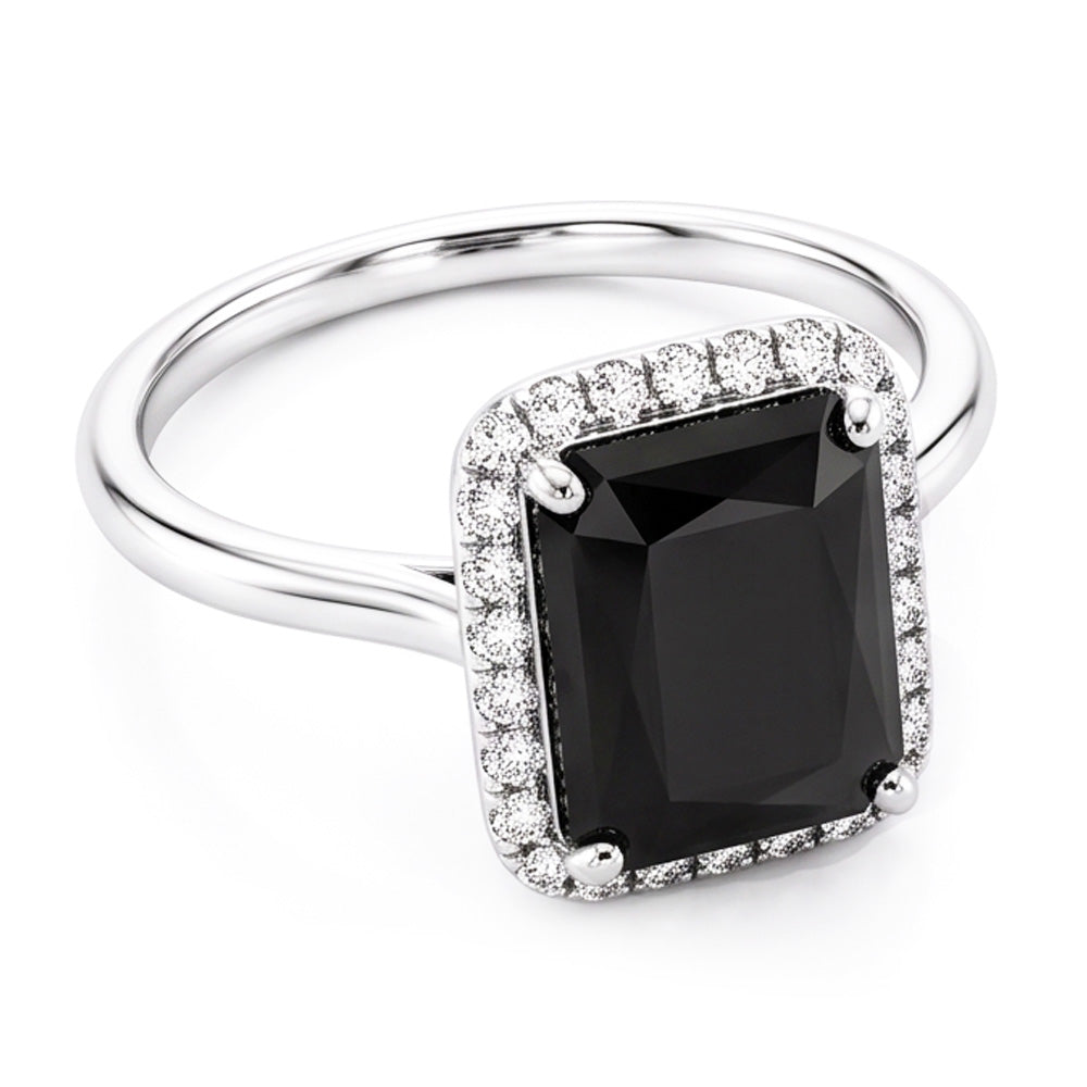 Schwarzer Diamantschmuck 3,5 Karat Echter Radiant-Halo-Ring 14 Karat Weißgold