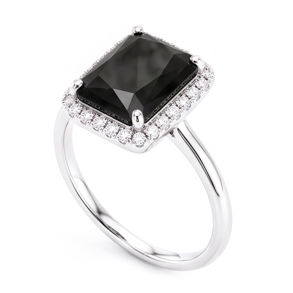 Schwarzer Diamantschmuck 3,5 Karat Echter Radiant-Halo-Ring 14 Karat Weißgold