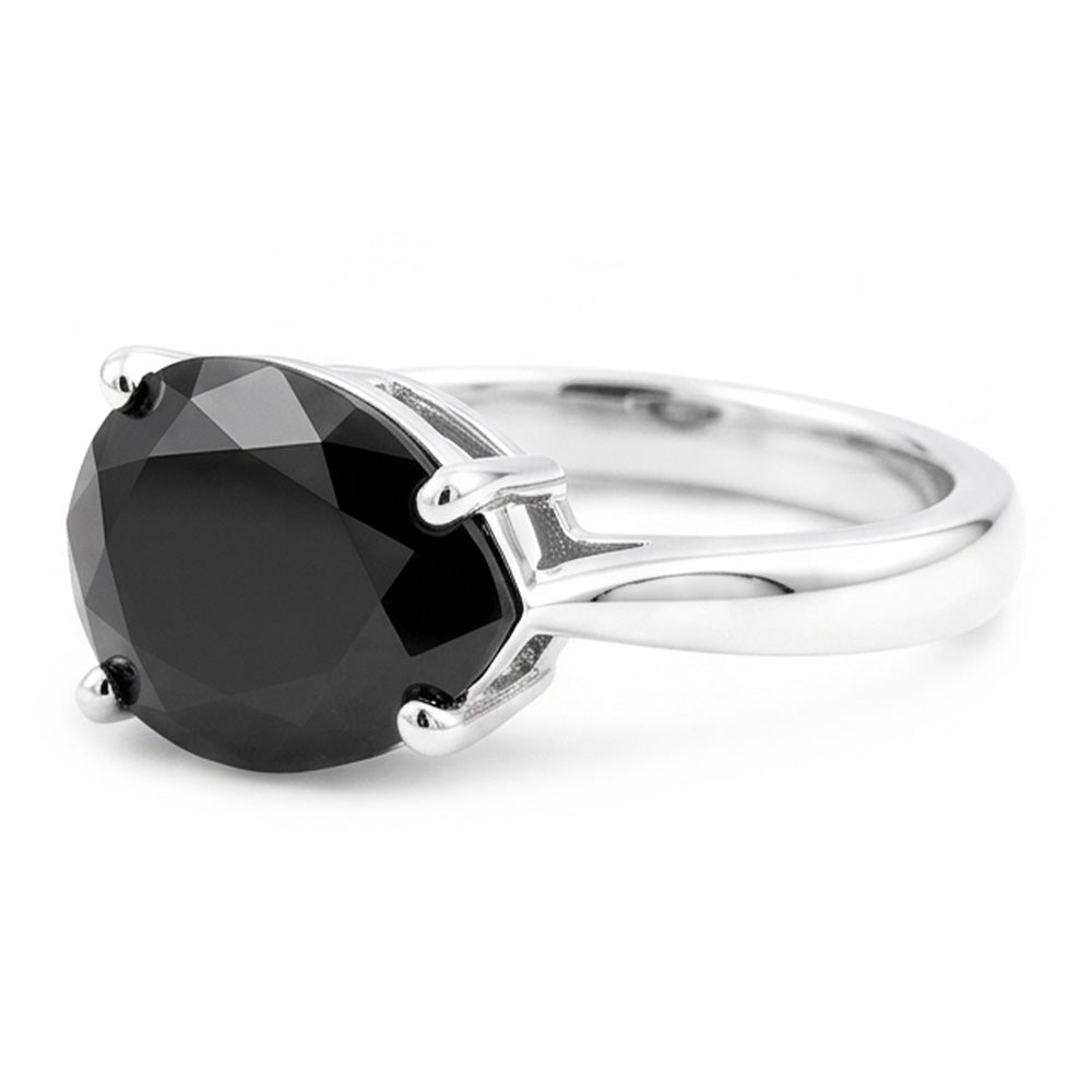 Schwarzer Diamantschmuck – Echter 5-Karat-Solitärring im Tropfenschliff mit Messerkante aus 14 Karat Weißgold