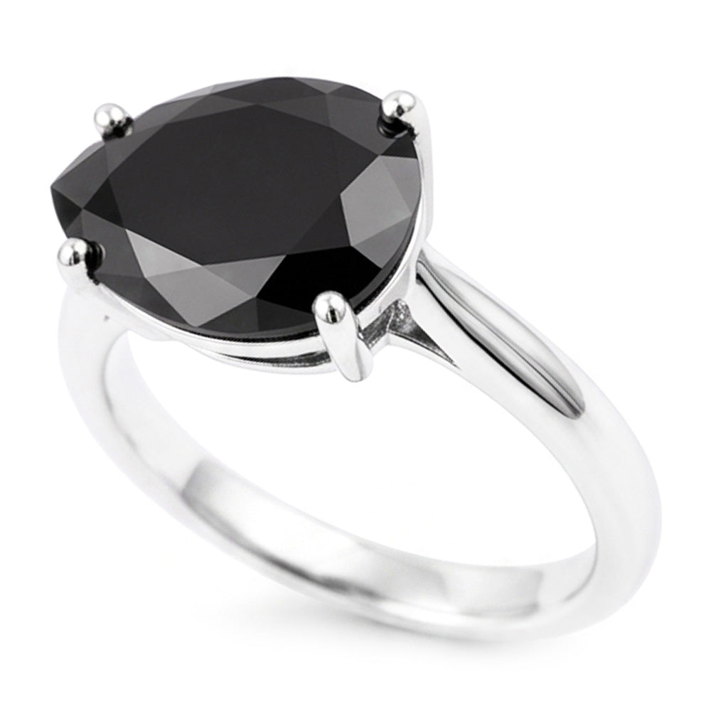 Schwarzer Diamantschmuck – Echter 5-Karat-Solitärring im Tropfenschliff mit Messerkante aus 14 Karat Weißgold
