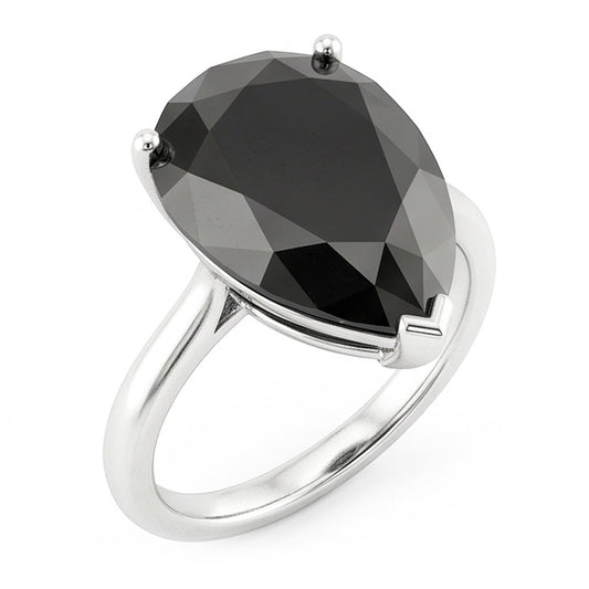 Schwarzer Diamantschmuck 5 Karat echter Solitärring im Tropfenschliff 14 Karat Weißgold