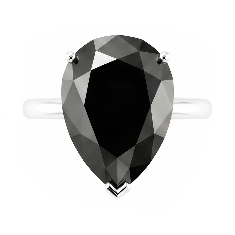 Schwarzer Diamantschmuck 5 Karat echter Solitärring im Tropfenschliff 14 Karat Weißgold