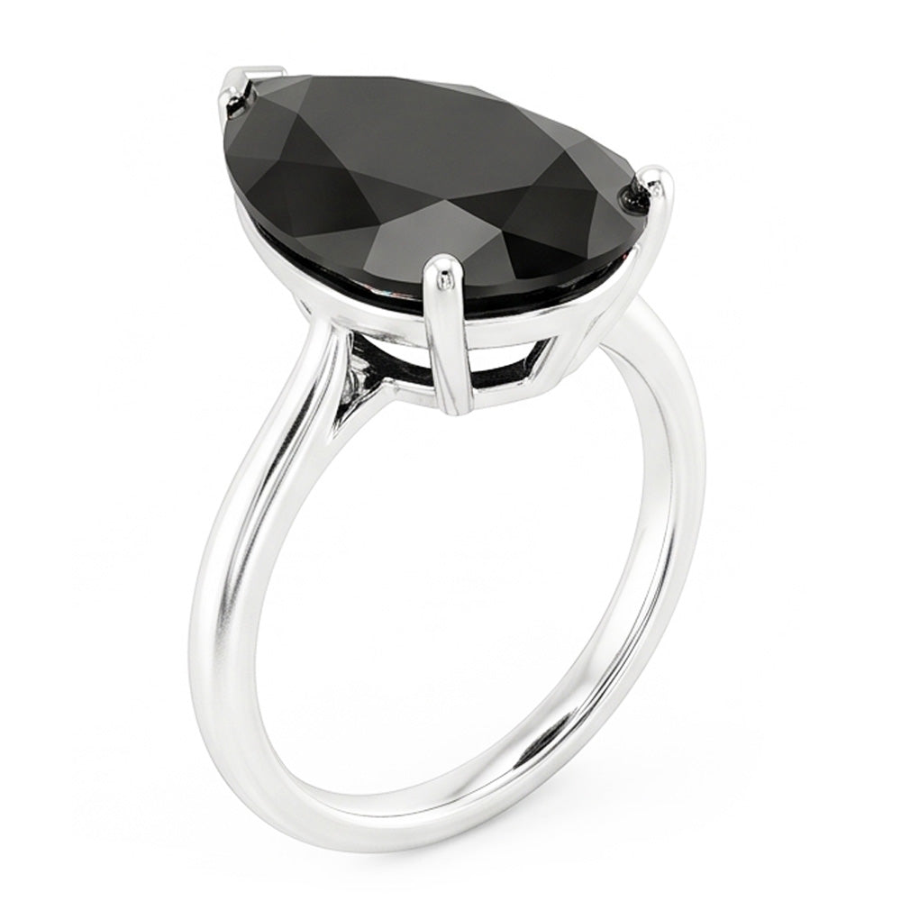 Schwarzer Diamantschmuck 5 Karat echter Solitärring im Tropfenschliff 14 Karat Weißgold