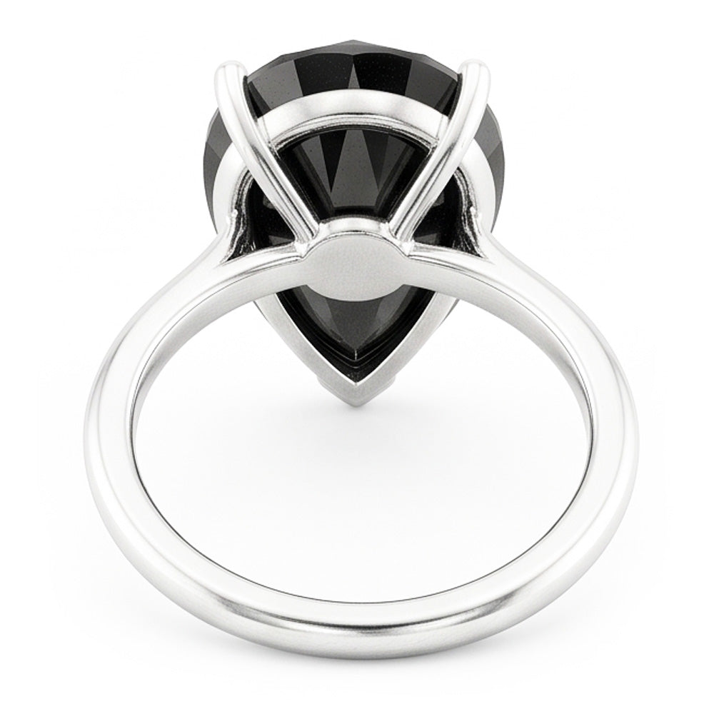 Schwarzer Diamantschmuck 5 Karat echter Solitärring im Tropfenschliff 14 Karat Weißgold