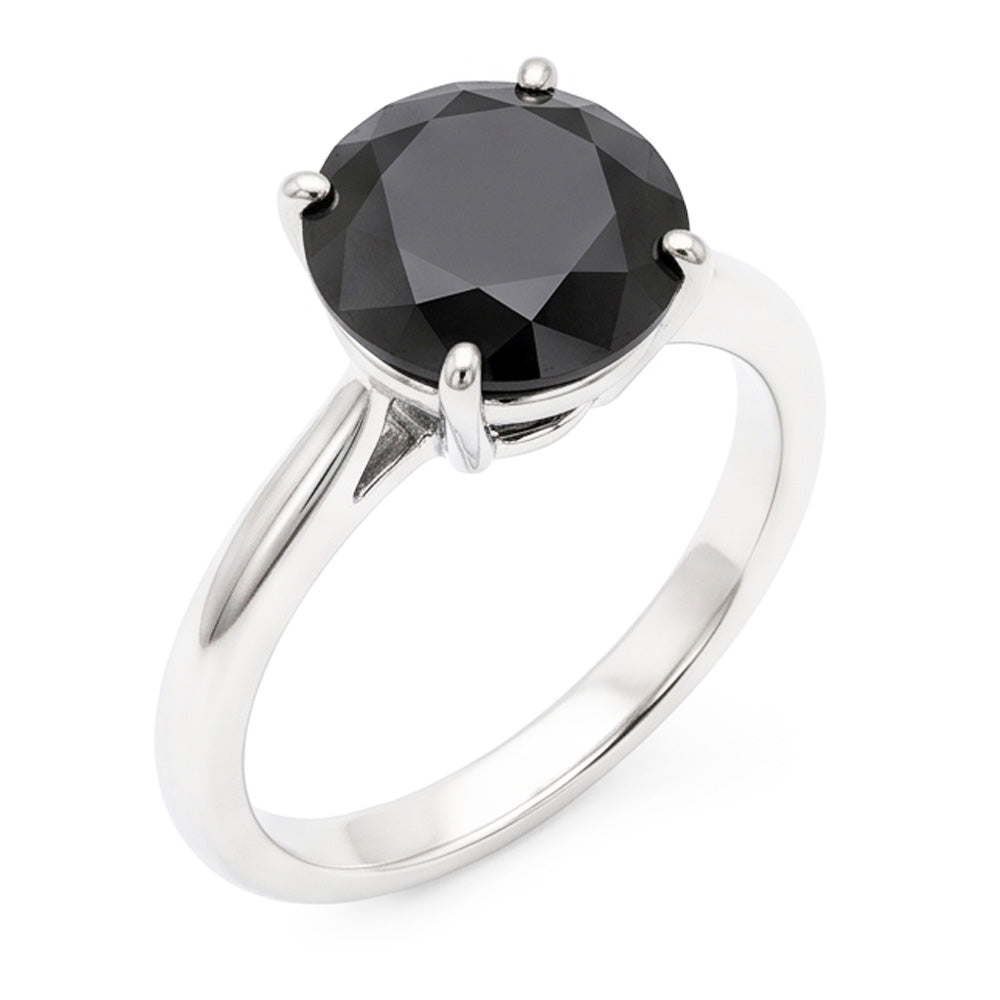 Schwarzer Diamantschmuck – Echter runder Solitärring 5 Karat, schlicht, 14 Karat Weißgold