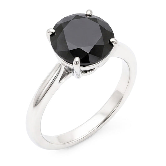 Schwarzer Diamantschmuck – Echter runder Solitärring 5 Karat, schlicht, 14 Karat Weißgold