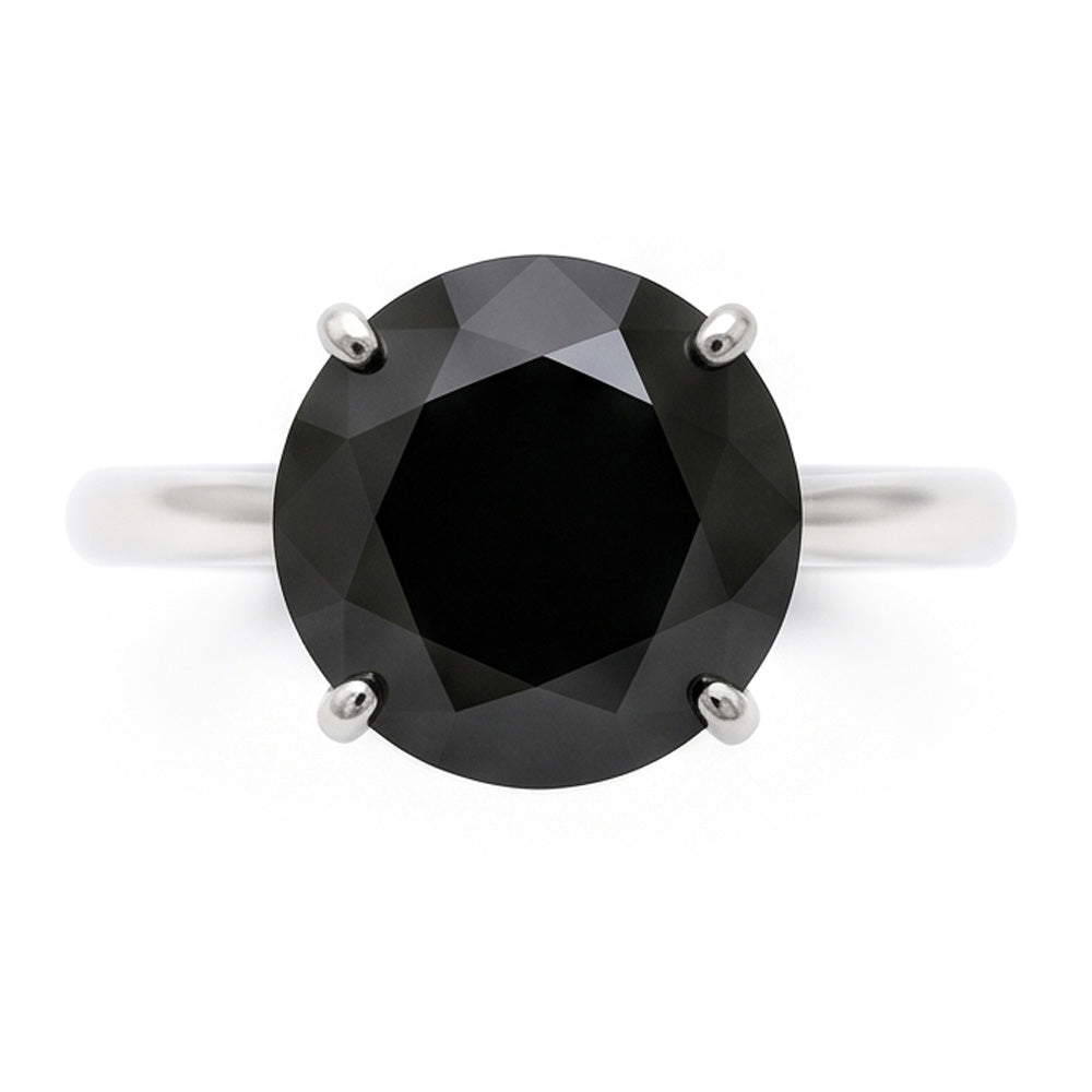 Schwarzer Diamantschmuck – Echter runder Solitärring 5 Karat, schlicht, 14 Karat Weißgold