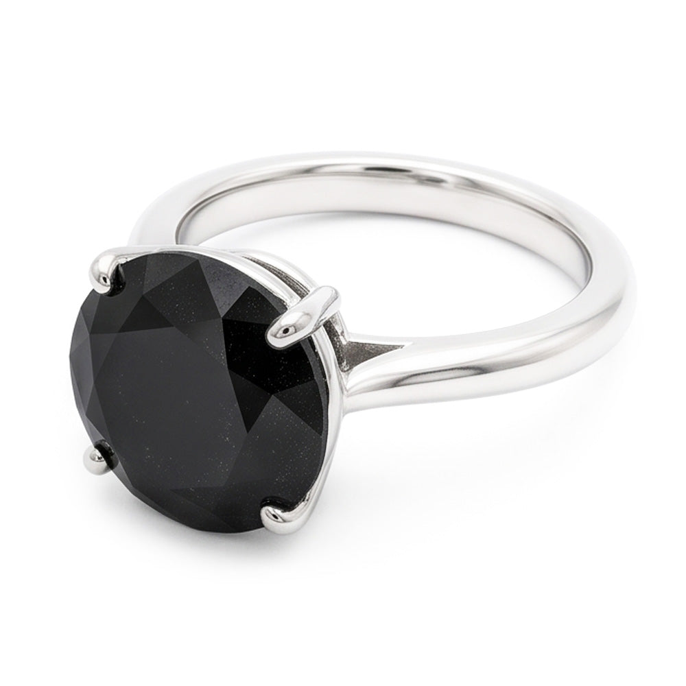 Schwarzer Diamantschmuck – Echter runder Solitärring 5 Karat, schlicht, 14 Karat Weißgold