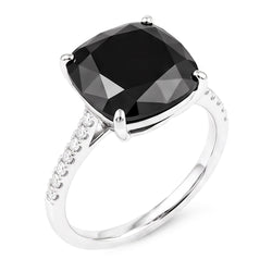 Schwarzer Diamantschmuck 6 Karat Echter Solitärring im Kissenschliff 14 Karat Weißgold