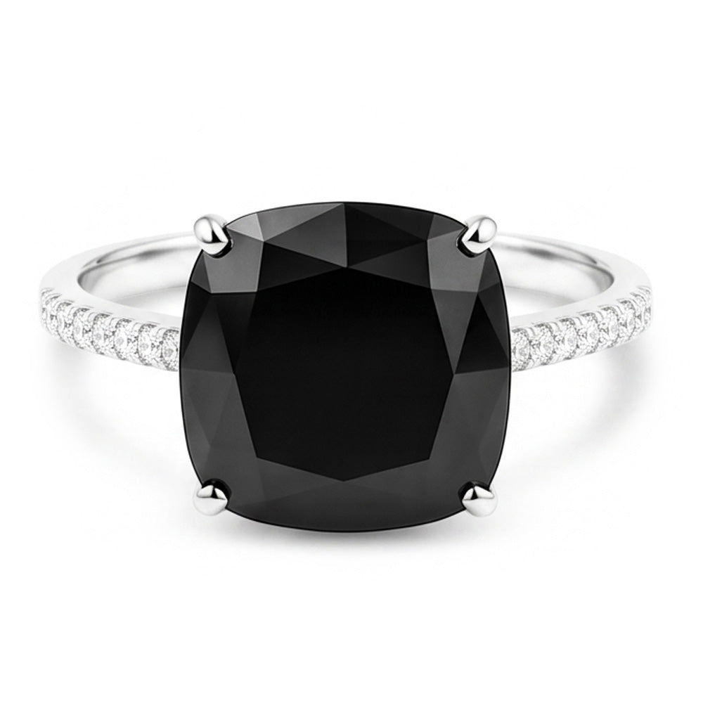 Schwarzer Diamantschmuck 6 Karat Echter Solitärring im Kissenschliff 14 Karat Weißgold