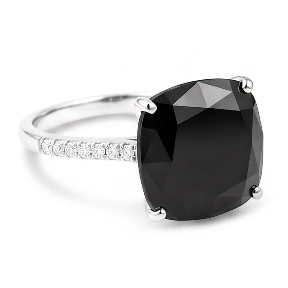 Schwarzer Diamantschmuck 6 Karat Echter Solitärring im Kissenschliff 14 Karat Weißgold