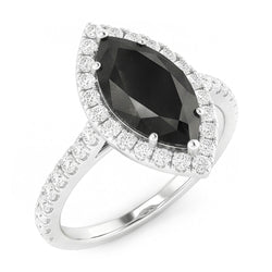 Schwarzer Diamantschmuck 6 Karat Echter Marquise Halo Ring 14 Karat Weißgold